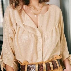 Sezane Cristina Blouse Beige Floral Size 40
